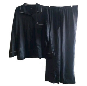 Victoria's Secret Y2K Black Satin Pajamas set Pink Trim embroidery Large